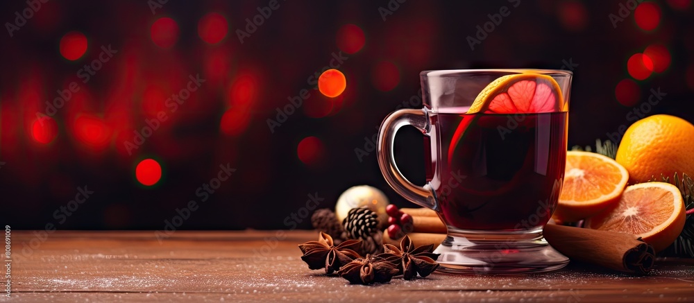 Poster the concept of new year and christmas is represented by mulled wine a fragrant beverage that creates