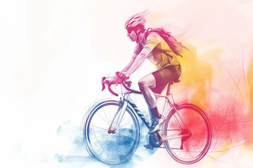 Vibrant watercolor illustration of an active lifestyle cyclist enjoying outdoor biking as part of a healthy living, fitness, and wellness routine