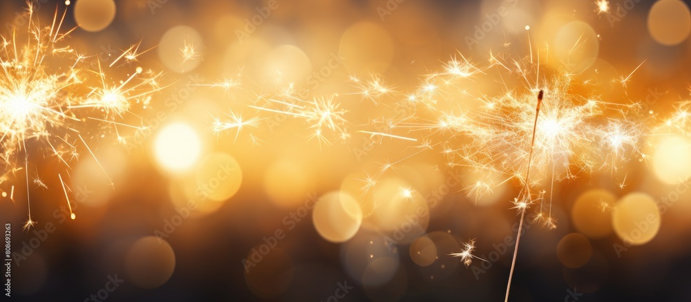 Poster panoramic view of a background with a burning sparkler creating a festive atmosphere for celebrating