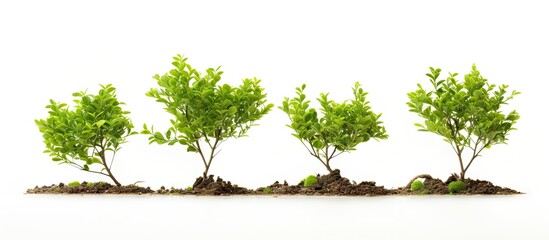 Three small trees are depicted in a copy space image with a white background