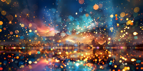 Golden Abstract Bokeh Background Gold Dust over dark multi colored background.