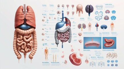 Informationgraphics with realistic learning chart and labelled parts on white background
