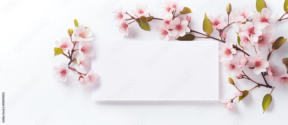 Poster a spring themed postcard mockup featuring flowering branches against a white background with an enve