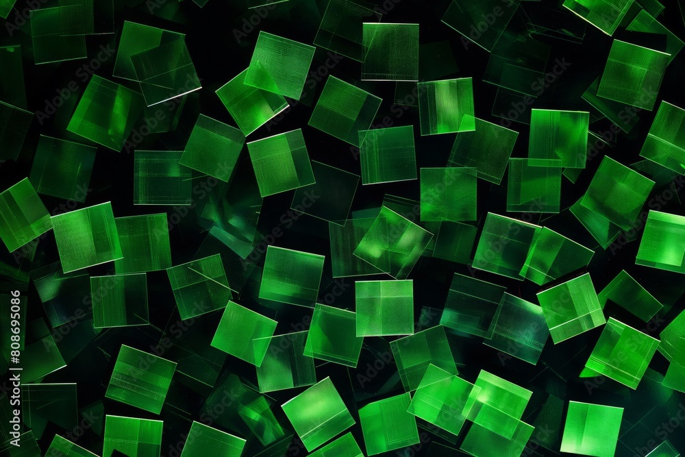 Poster emerald geometric abstract pattern with translucent overlay squares and modern digital backdrop in a