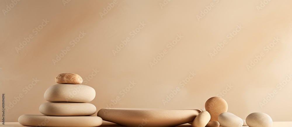 Aufkleber a podium made of stones placed on a beige background a minimalistic setting for showcasing products 