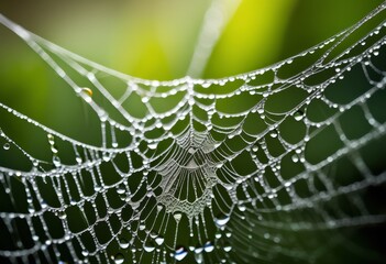 illustration, detailed close water droplets spider web macro, arachnid, silk, intricate, tiny, closeup, minuscule, arthropod, delicate, araneae, gossamer, moisture