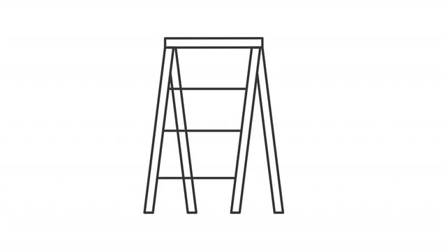 Animated ladder icon. Folding step ladder line animation. Home maintenance tool. Repair equipment. Black illustration on white background. HD video with alpha channel. Motion graphic