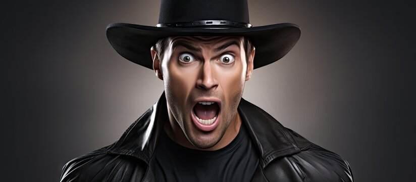 Zorro man displaying a surprised and amazed expression in a copy space image