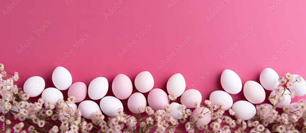 Aufkleber happy easter concept depicted by eggs with gypsophila on a pleasing pink background creating a minim