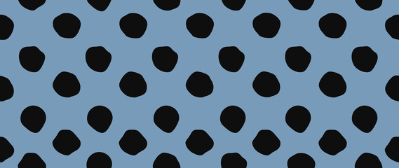 Flat background. Illustration on a blue background. A small black pea. Seamless pattern. Ideal for printing textiles, covers, screensavers, posters, wallpapers and more...