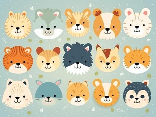 Fototapeta premium Animal flat design top view summer cartoon drawing colored pastel