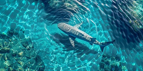 Aerial view of spinner shark swimming in clear blue waters - Powered by Adobe