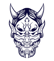 Illustration of a Japanese Hannya mask. Perfect for stickers, icons, logos, posters, banners