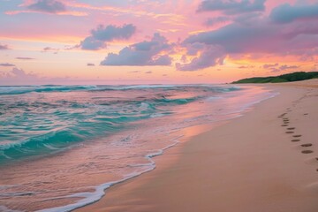 Obraz premium Pastel sunset over tranquil sandy beach