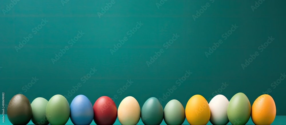 Aufkleber an image with colorful easter eggs painted on a green background leaving room for text. copy space i