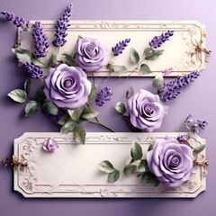 Beautiful vintage paper tag set with lovely roses and lavender -Generative AI