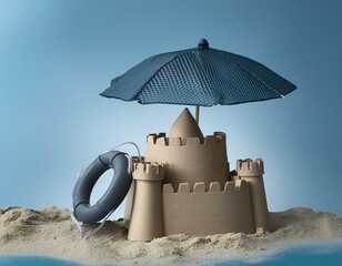 Coastal Charm: 3D Beach Scene with Playful Elements