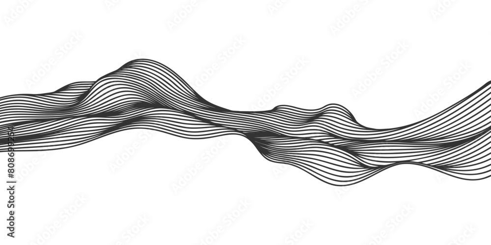 Poster Abstract vector wavy lines flowing smooth curve black gradient color on transparent background in concept of luxury, technology, science, music, modern.