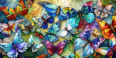 Stained Glass Beautiful Butterflies Art