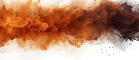 Colorful brown powder texture creates an abstract splattered effect on a white background perfect as a copy space image - Powered by Adobe