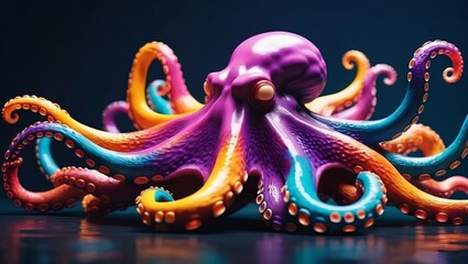Obraz premium Octopus explosion: colorful paint, geometric, vibrant, 3D digital art.
