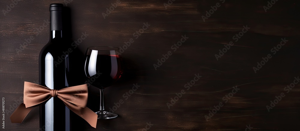 Poster the concept of father s day is depicted with a wine bottle tie and straps arranged on a dark brown b