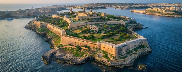 Aerial view of Fort Manoel and Manoel Island, Gzira, Central Region, Malta.