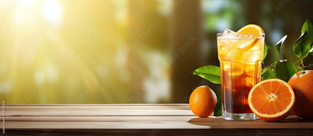 Aufkleber the delicious and refreshing beverage made with a combination of coffee and orange juice is placed o