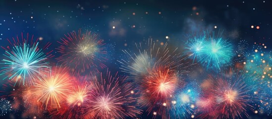 Fototapeta premium An abstract holiday background featuring fireworks at New Year with copy space for your creative use
