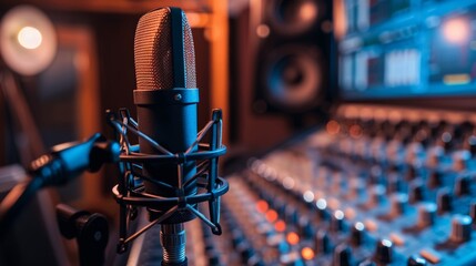 Microphone in professional recording studio