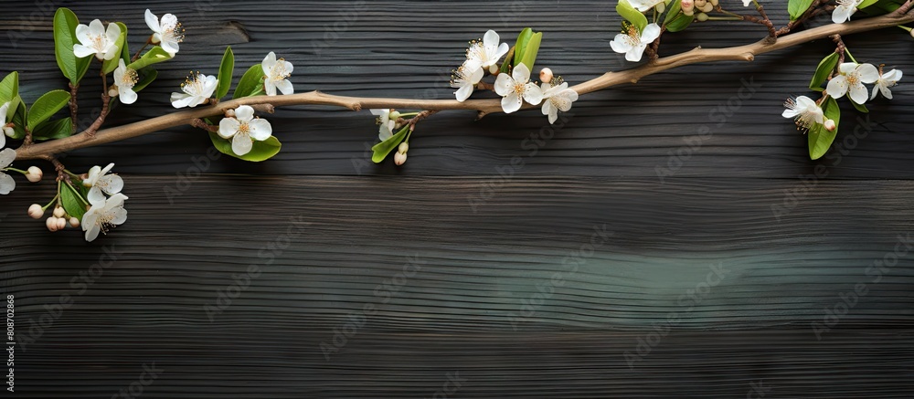 Poster spring twigs arranged on a wooden background creating a visually appealing copy space image