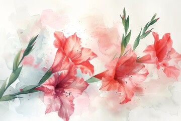 With graceful strokes, the Gladiolus flower comes alive in watercolor, its majestic form and vibrant colors capturing the essence of strength and resilience.