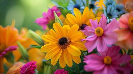 Multi-colored daisies in the garden