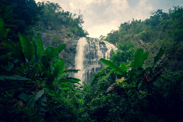 the waterfall on the mountain in Thailand with dramatic tone