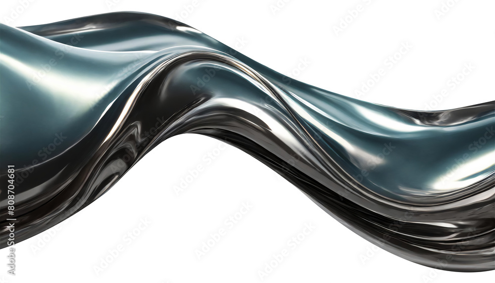 Wall mural abstract fluid metal bent form. metallic shiny curved wave in motion. cut out design element steel t