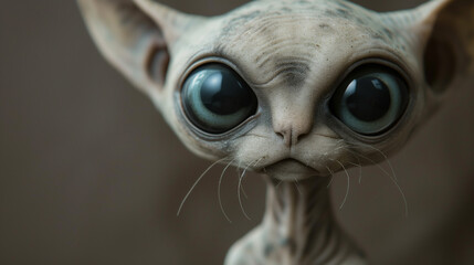 Creepy Grey Alien cat with Oversized Black Eyes.
