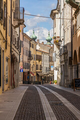 City of Gorizia, Piazza della Vittoria with the Church of Sant'Ignazio and the fountain. The beautiful streets and the castle behind them are a trace of history. Cultural Heritage Capital 2025.