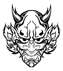 Illustration of a Japanese Hannya mask. Perfect for stickers, icons, logos, posters, banners