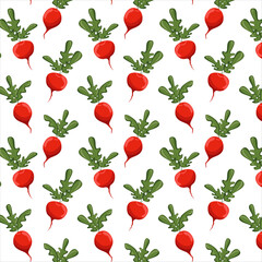 Seamless pattern radish. Fresh food product element for sticker, grocery shop, farm store element.Vector illustration