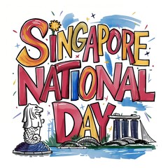 watercolor singapore national day letter illustration written by hand
