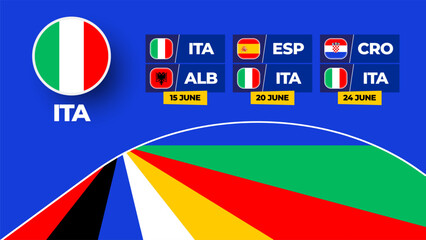 Italy football 2024 match versus set. National team flag 2024 and group stage championship match versus teams.