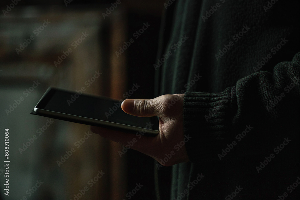 Poster ai generated close up image of person use modern device hold phone