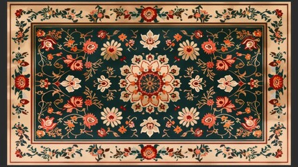 The carpet design with a wool texture features an pattern in the Persian style.