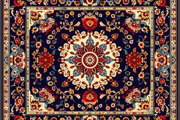 The carpet design with a wool texture features an pattern in the Persian style.