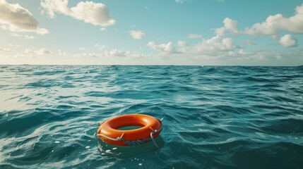 Obraz premium Lifebuoy floating at sea.