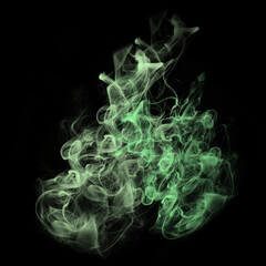 Obraz premium evening fog. Isolated on a Black background, turquoise, green, sea wave colored smoke cloud or thought cloud. special effects, foggy clouds, background graphics, magic birthday clip
