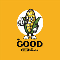 Hand drawn corn cartoon logo illustration