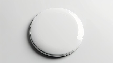 Isolated white pin badge mockup with bright round button.