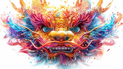 Colorful chinese dragon head on white background, Generative AI illustrations.