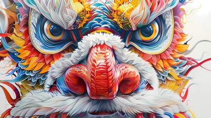 Colorful chinese dragon statue in the temple, Generative AI illustrations.